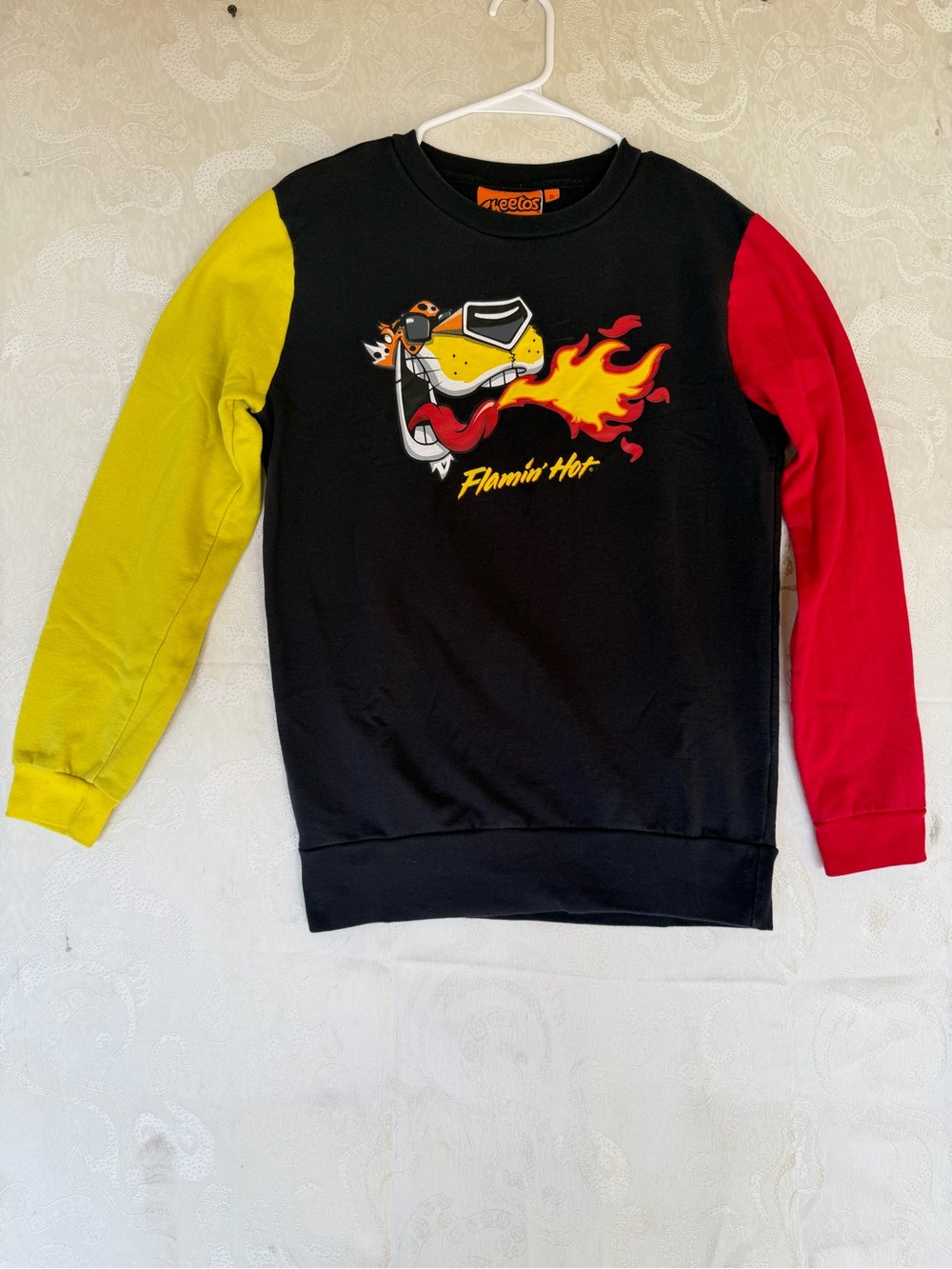 Flamin' Hot Colorblock Crewneck Sweater - Black with Yellow & Red